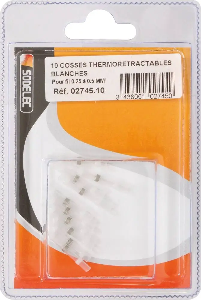 Blister 10 cosses thermorétractables blanches pour fil 0.25 à 0.5MM²