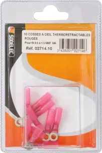 Blister 10 cosses à oeil thermorétractable rouge pour fil 0.5 à 1.5MM²