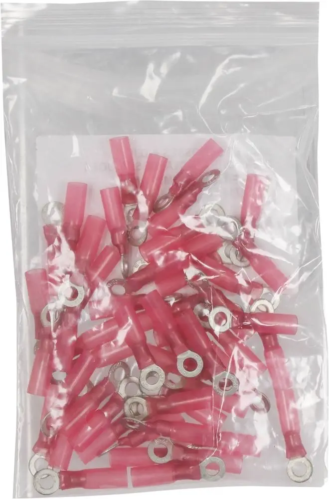 [02715.50] SACHET 50 COSSES A OEIL THERMORETRACTABLE ROUGE POUR FIL 0.5 A 1.5MM² M5