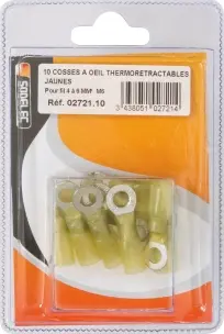 BLISTER 10 COSSES A OEIL THERMORETRACTABLE JAUNE POUR FIL 4 A 6MM² M8