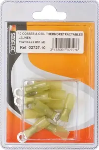 BLISTER 10 COSSES A OEIL THERMORETRACTABLE JAUNE POUR FIL 4 A 6MM² M5