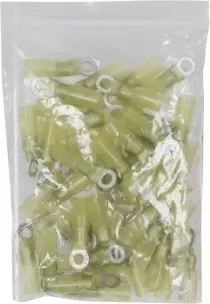SACHET 50 COSSES A OEIL THERMORETRACTABLE JAUNE POUR FIL 4 A 6MM² M5