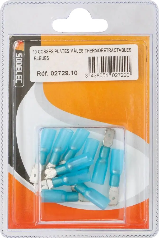 BLISTER 10 COSSES PLATES MALES THERMORETRACTABLES BLEUES
