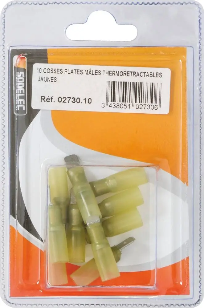 [02730.10] BLISTER 10 COSSES PLATES MALES THERMORETRACTABLES JAUNES