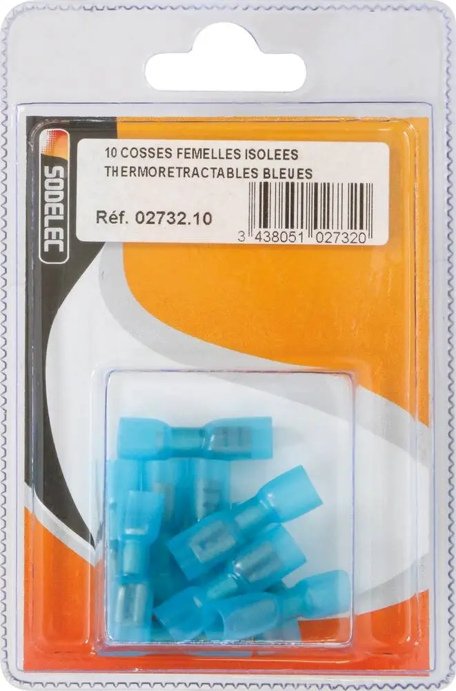 BLISTER 10 COSSES FEMELLES ISOLEES THERMORETRACTABLES BLEUES