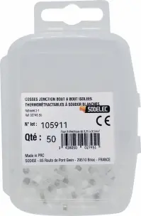 SACHET 50 COSSES THERMORETRACTABLES BLANCHES POUR FIL 0.25 A 0.5MM²